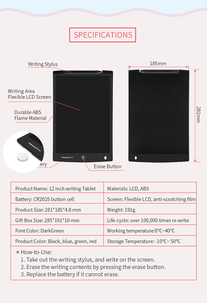 E-writer 12 Inch Writing Board